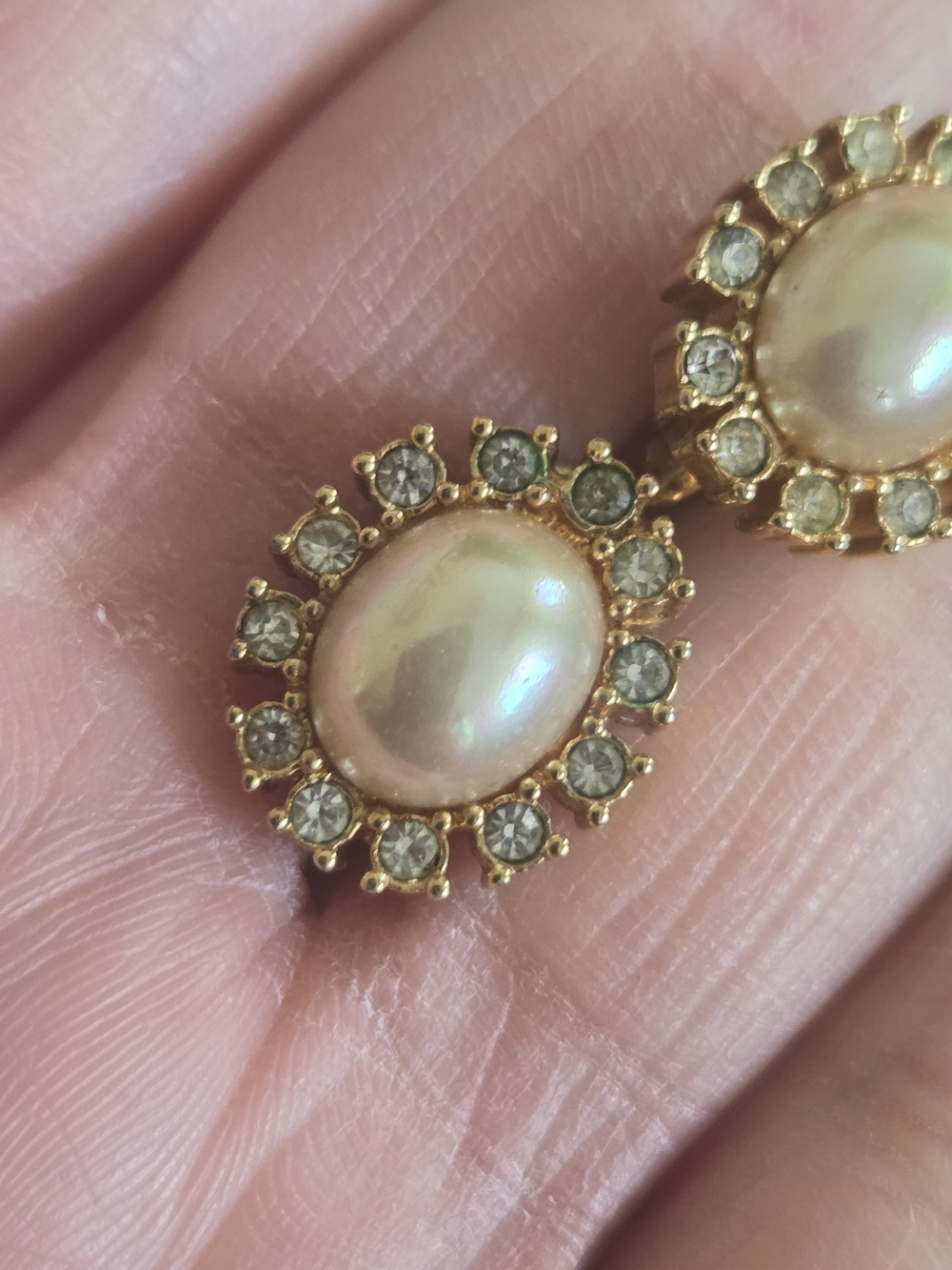 Dior Gold-Tone Pink Pearl and Crystal Halo Earrings